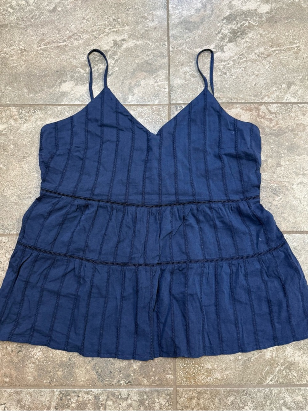 Old Navy Navy V-Neck Striped Spaghetti Strap Peplum Cami